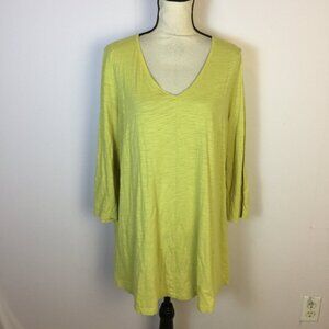 J. Jill Tunic Top Blouse Size XL Womans Yellow V-Neck 3/4 Sleeve 100% Cotton